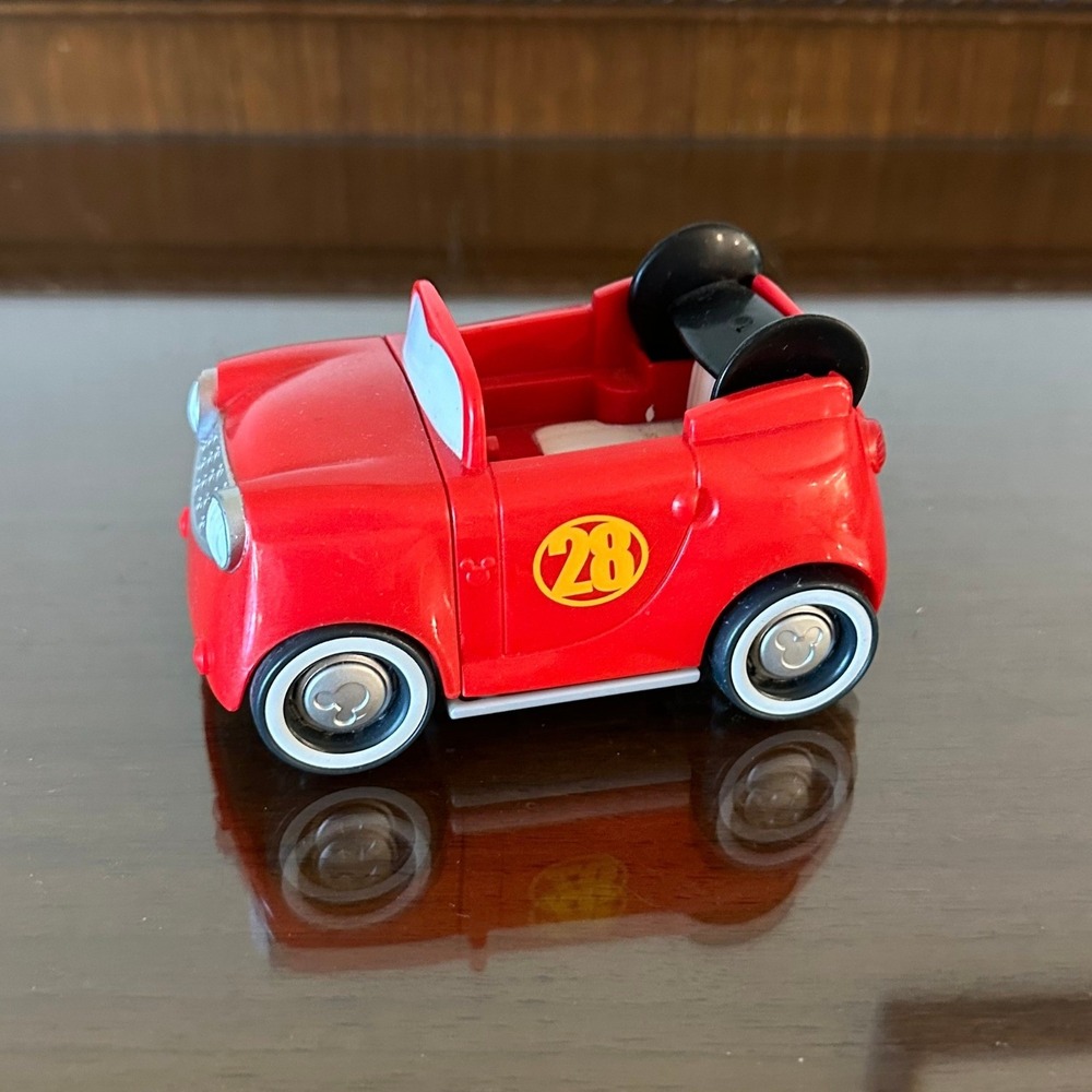Disney Mickey Mouse Roadster Racers Red Toy Car Mattel 28 Mickey Ears Hubcaps